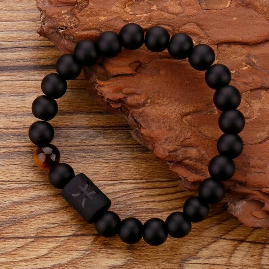 Unisex - Pisces Zodiac Black Beaded Bracelet